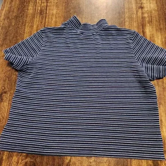 Horizontal striped mock neck top - Picture 2 of 5